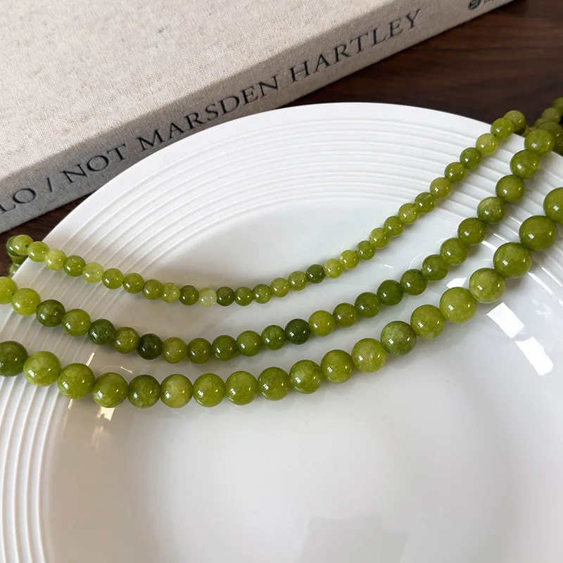 Minar French 6mm 8mm 10mm Green Color Natural Stone Agate Strand Beaded Necklace for Women Silver Plated Chain Choker Pendientes