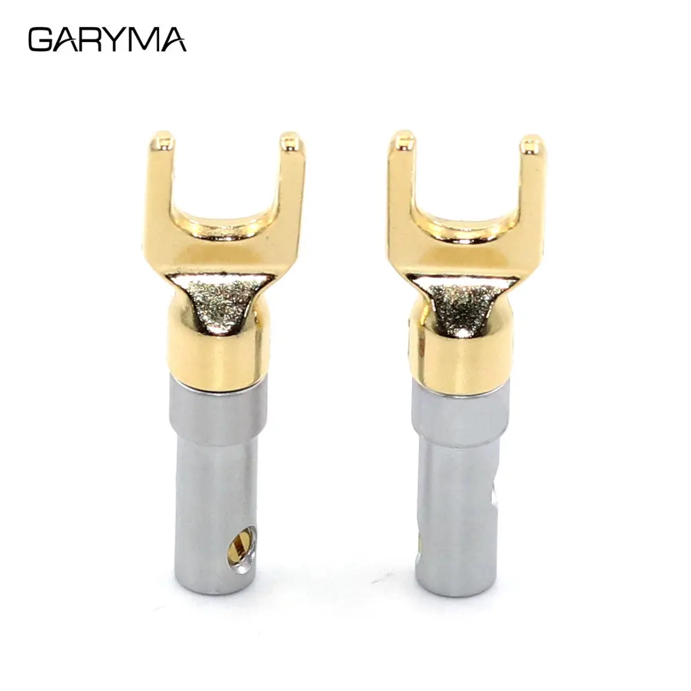 2Pcs Gold Plated Y/U Type Banana Connector Audio Cable Wire Connector Screw Lock Fork Spade Banana Plug