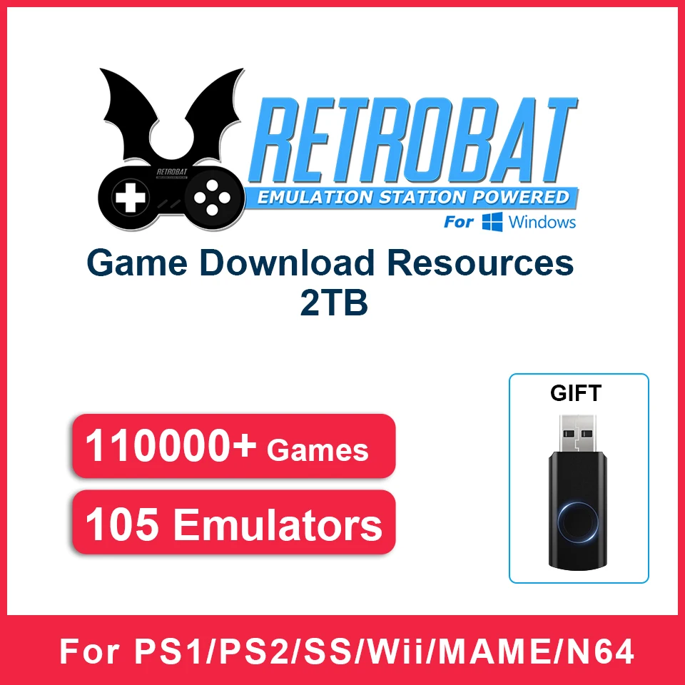 Retro Games Built-in 100,000+Game Resources With 105 Game Collections for PS1/PS2/PSP/N64/MAME/XBOX For Windows System RetroBat