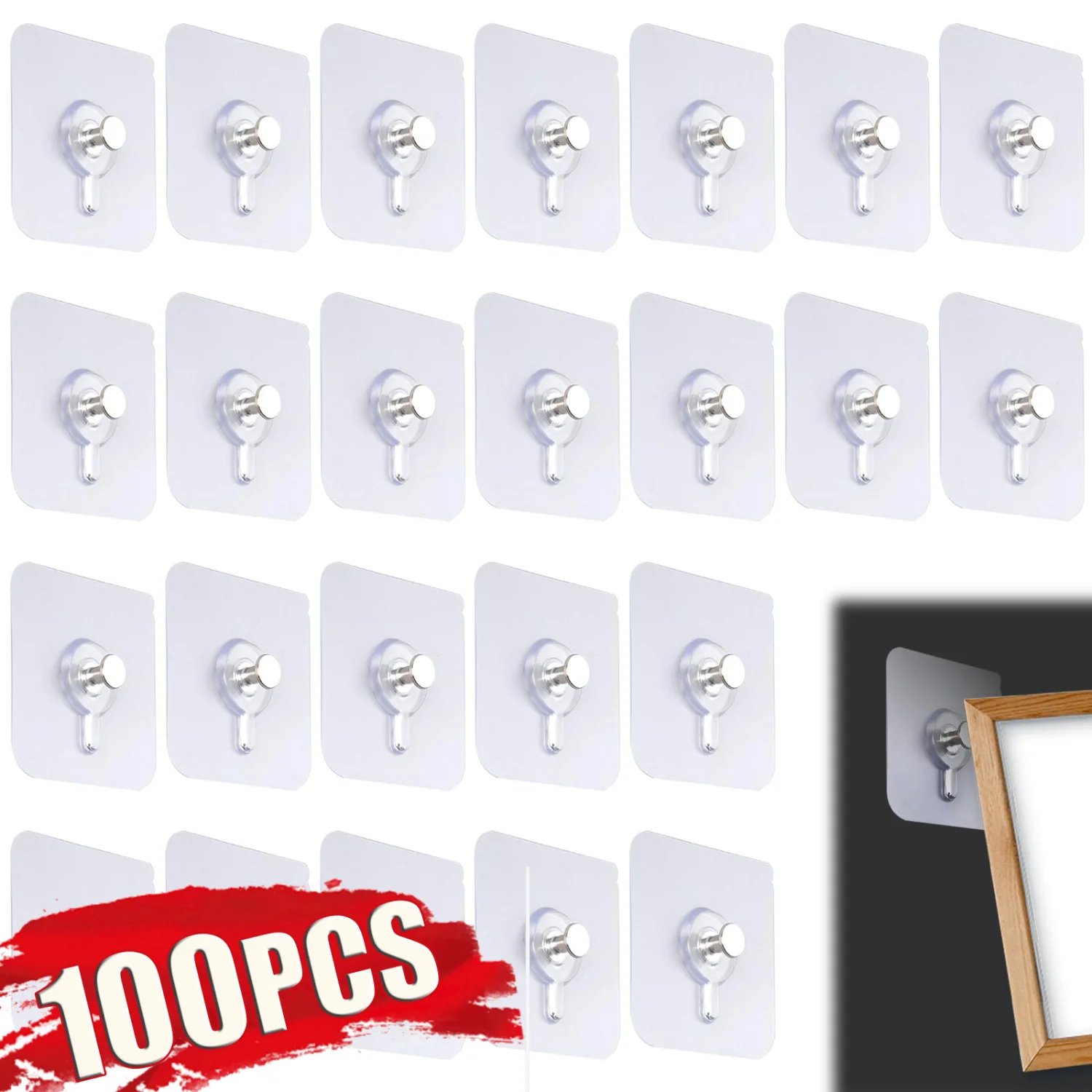 Ganchos de parede adesivos sem perfuração, suporte para moldura de imagem, pôster, relógio de foto, à prova d'água, cabide de banheiro, ganchos de parafuso com 10-100 peças