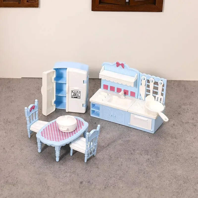 1:12 Dollhouse Miniature Double Door Refrigerator Dining Table Model Furniture Accessories For Doll House Decor Play Toys