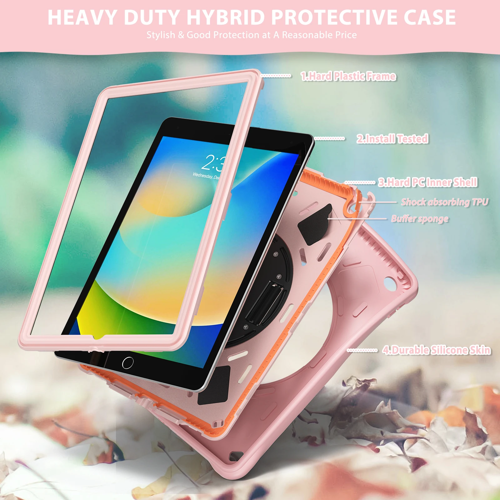 Heavy Duty Hybrid Case For iPad 10.2 2019 2020 2021 7th 8th 9th Gen 360 Rotating Stand Cover With Adjustable Hand Shoulder Strap