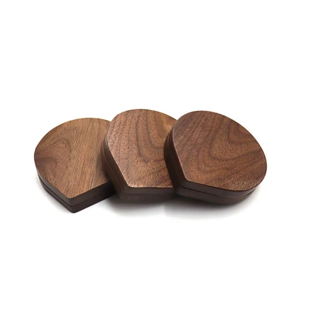 Mini Black Walnut Wood Makeup Mirror Rotatable Round Rotating Cosmetic Mirror Foldable Magnetic Closure Compact Pocket Mirror