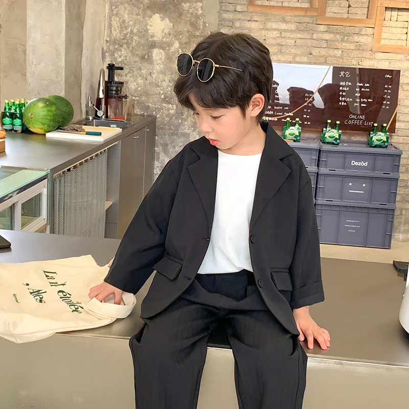 Spring Autumn boys fashion black suits sets Children suit and suit pants 2pcs clothing sets