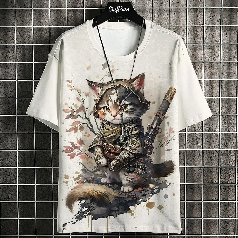 Camiseta de gato samurái para mujer y hombre, camisetas japonesas de manga corta de verano a la moda, sudadera informal de gran tamaño, ropa para adultos, tops