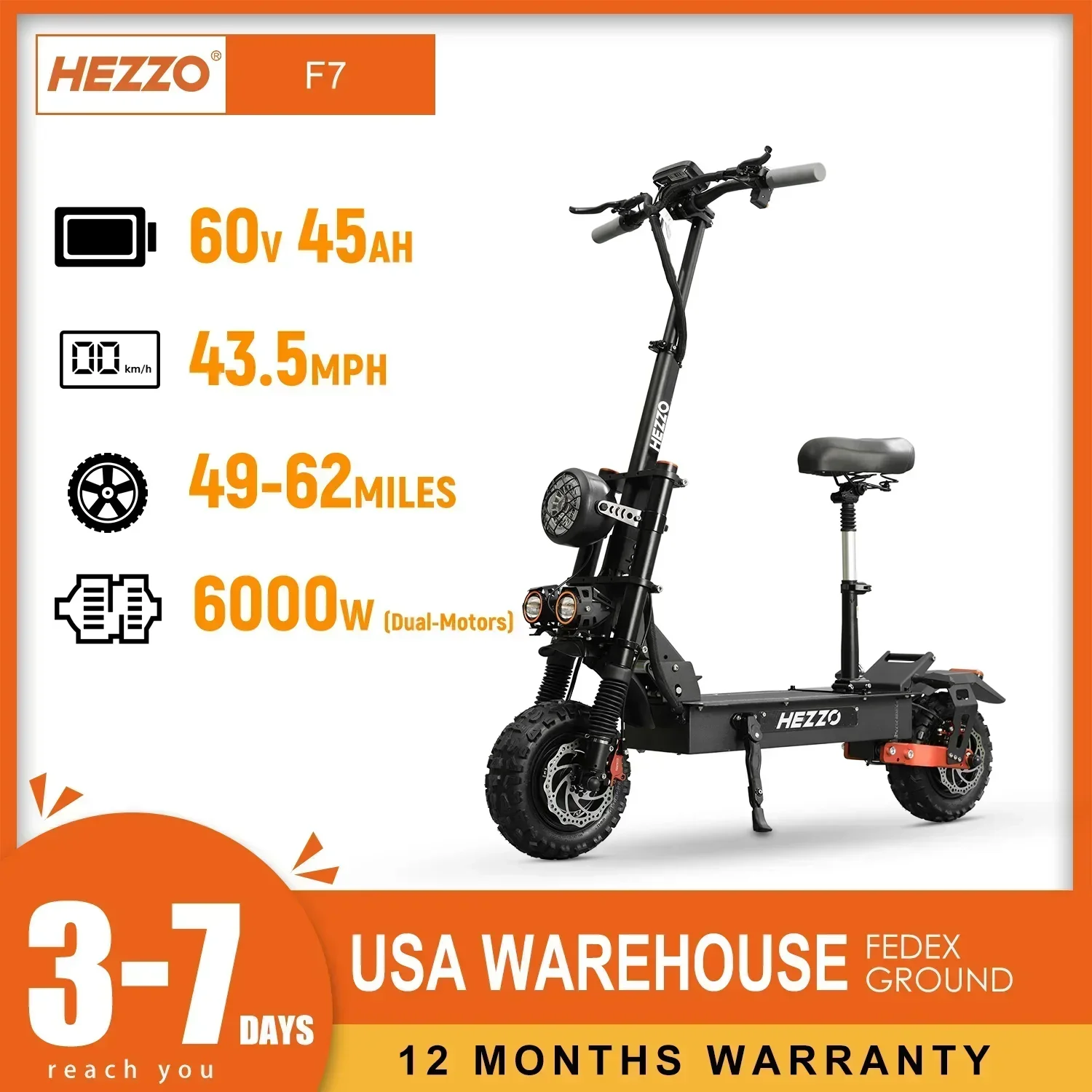 HEZZO F7 Escooter EU US Lager 60V 5600W Dual Motoren 45Ah 21700 11 Zoll Fat Tire faltbarer Off-Road-Elektro-Tretroller für Erwachsene