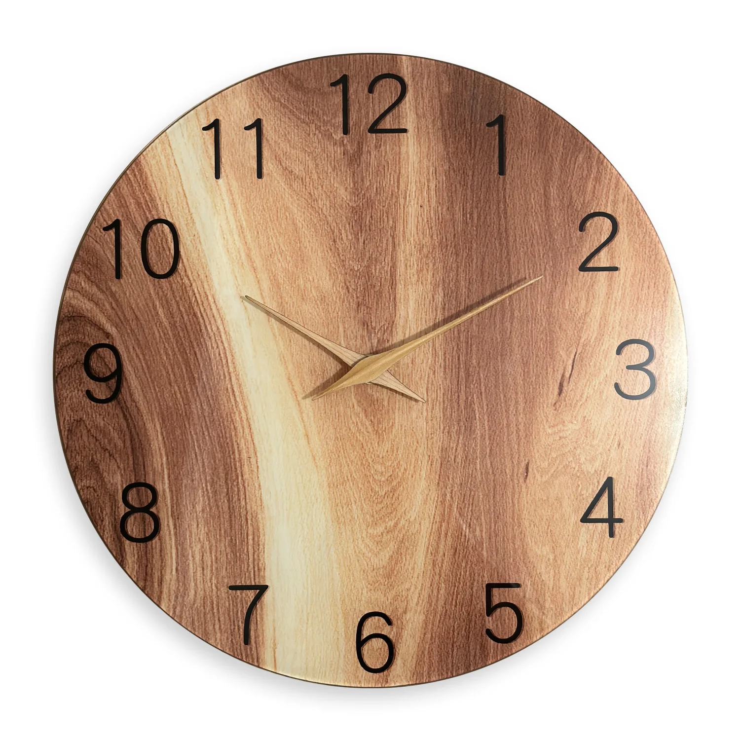 

Настенные часы 12-16 дюймов, 1 шт., с узором под дерево и стрелками из массива дерева, бесшумные, из закаленного стекла, для домашнего декора