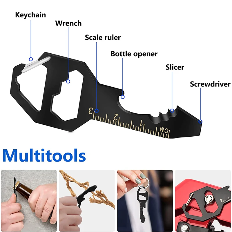 Stainless Steel Multi-Tools Self Defense Keychain Bottle Opener Metric Ruler Screwdriver EDC Gadget Universal Pocket Tools