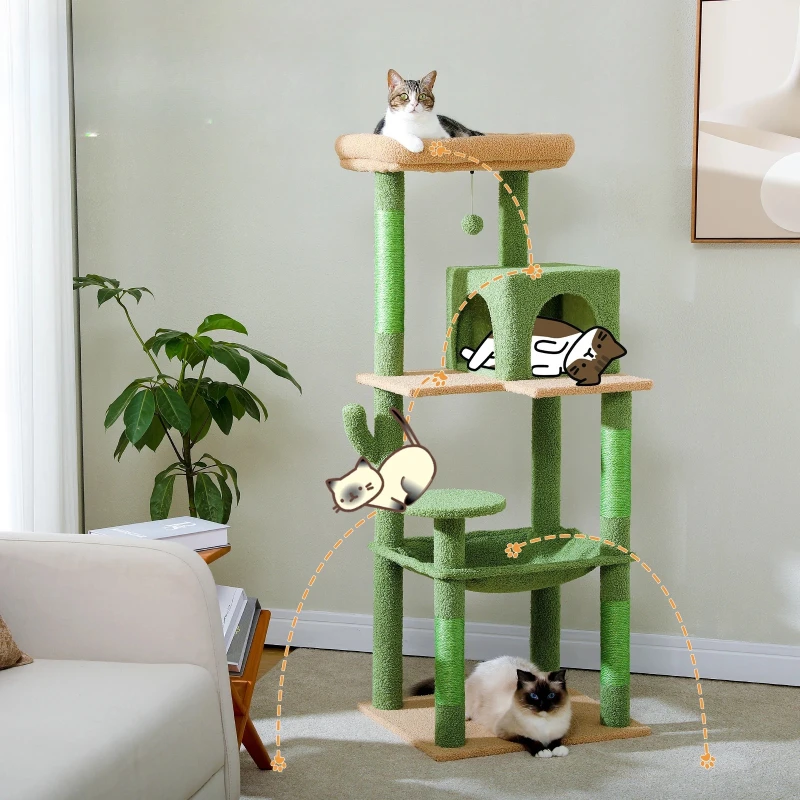 Tower for Large Cats with Metal Plush Big Hammock for Indoor Cats with 2 Door Condo House with Large Top Perch