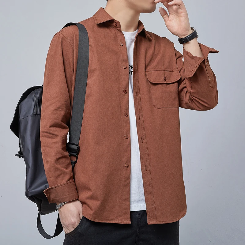 

Fashion Lapel Button Pockets Casual Solid Color Shirts Men's Clothing 2024 Spring Summer New Loose Korean Tops All-match Shirts