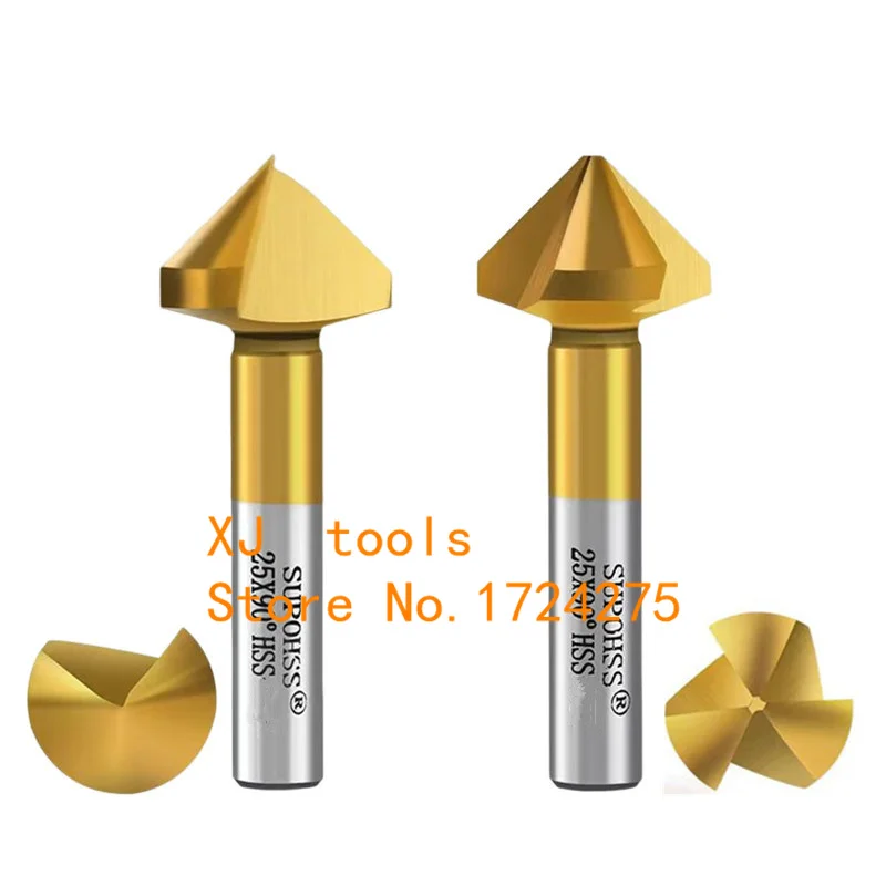 6.3mm-50mm 120/60 Degree/90 Degree 1 Flute/3 Flute HSS Chamfer Chamfering End Mill Cutter Bit (8.3/16.5/20.5/25/30/35/40/50mm)