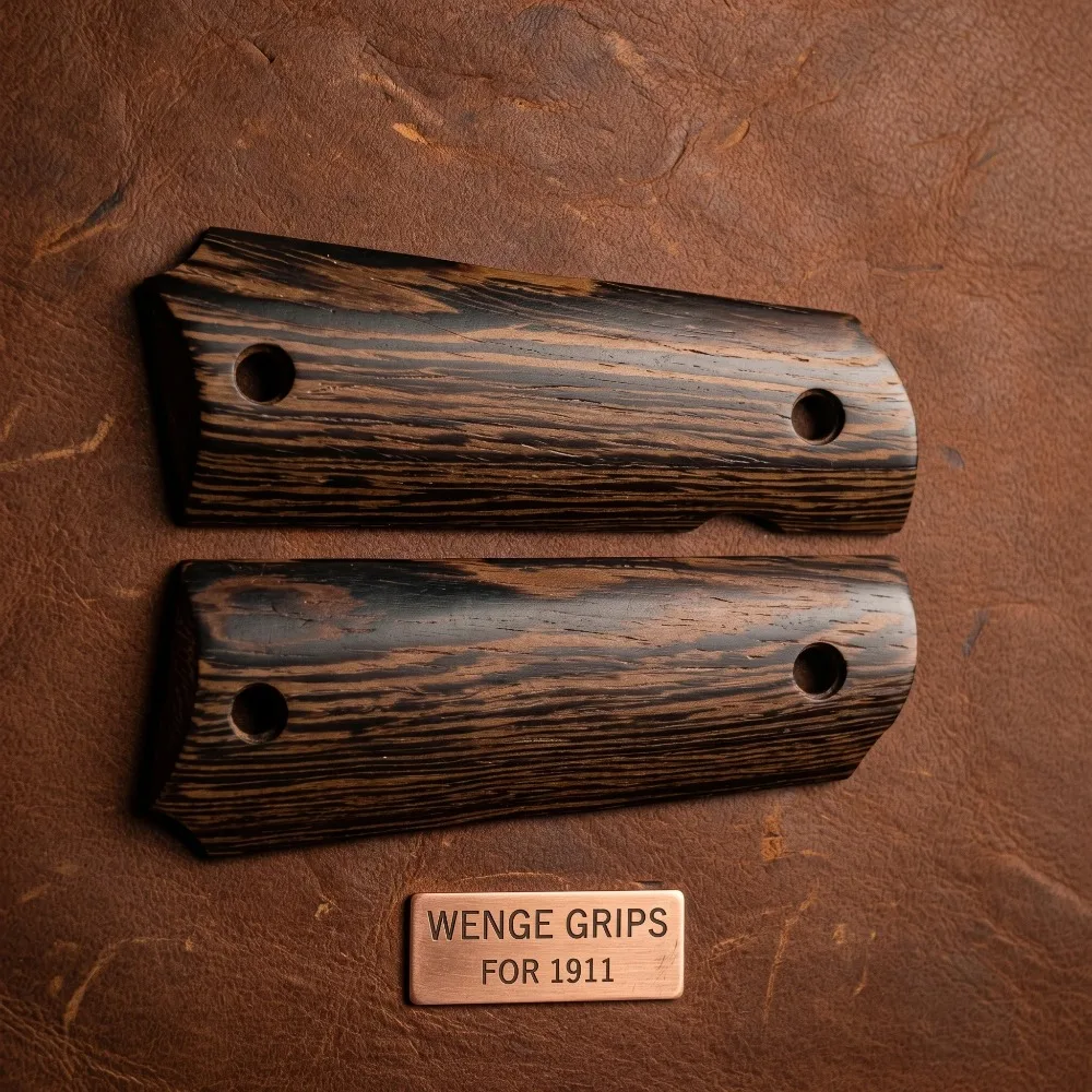 Vintage Aesthetic 1911  Handle Scales Natural Wenge Wood Replacement Grips CNC Precise Machined Anti-Slip Ergonomic Design