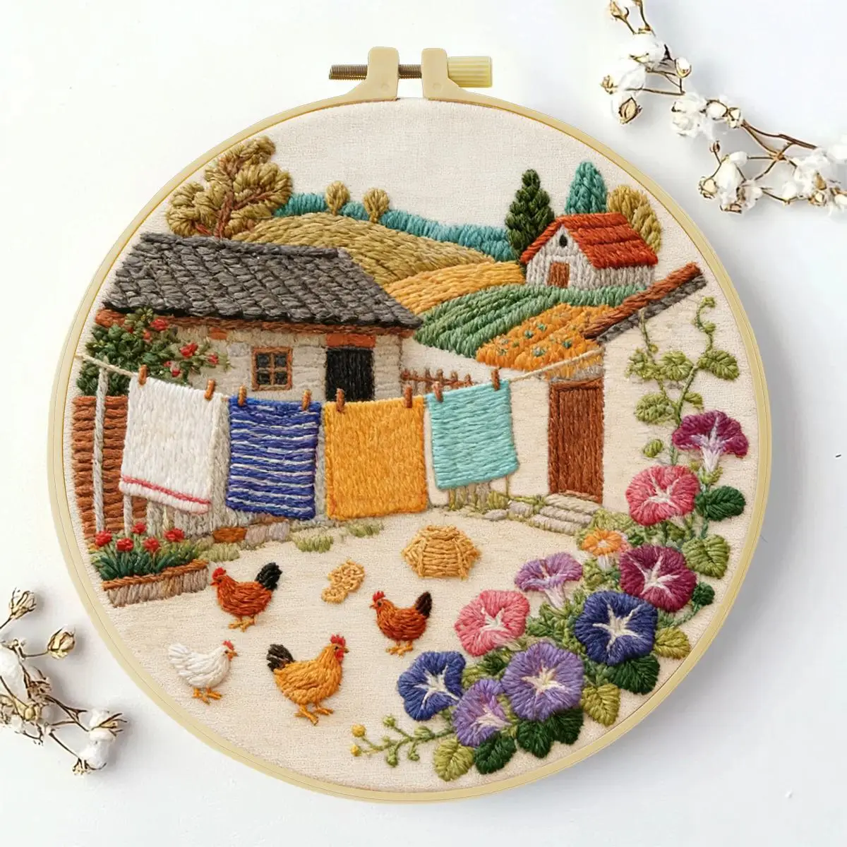 1 Stück 20X20CM/15X15CM 7,87/6,3 Zoll Farmhaus-Stickerei-Starter-Kit DIY-Kit DIY-Stickerei-Set Handarbeiten Nähkunst – Detail 1