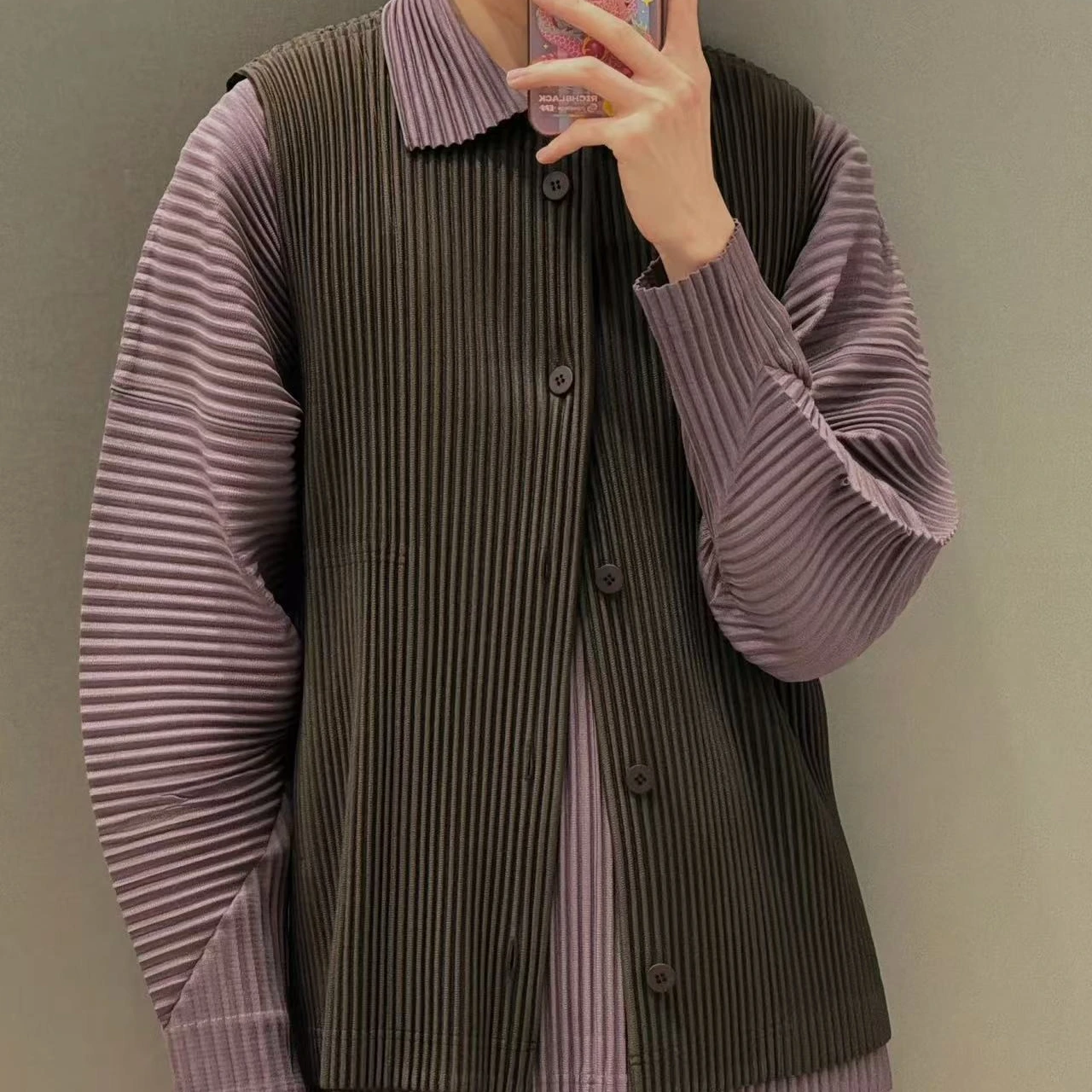 Pleated Men's Round Neck Spring and Fall Undershirt Undershirt Sleeveless Top Business Casual Inner Jacket Men's Clothing