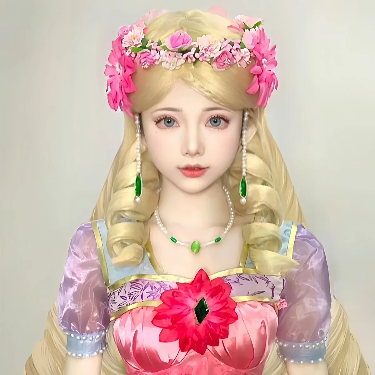 Perruque longue ondulée blonde platine pour enfants, version étudiante, style conte de fées inspiré de la princesse spirituelle de Yeloli