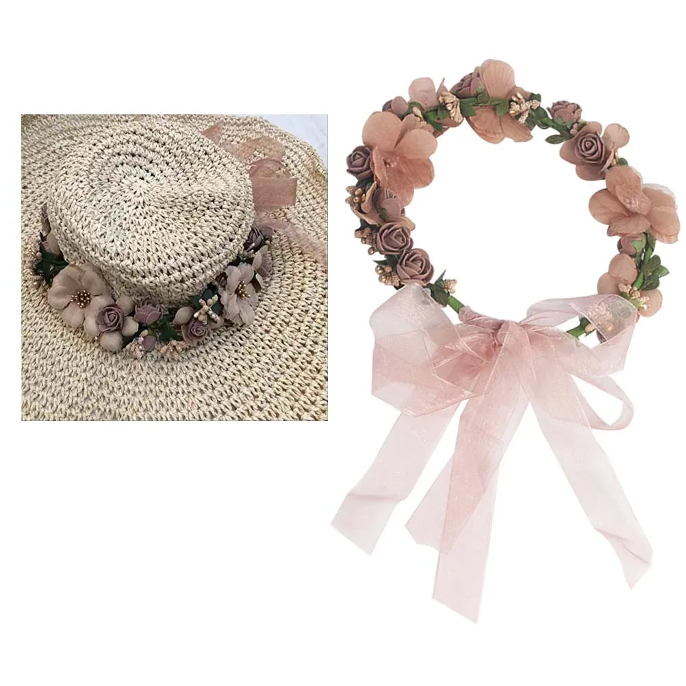 

Floral Wreath Headband Handmade Fabric Rose Beaded Wedding Bridesmaid Party Elegant Hair Garland Head Band Hair Garland