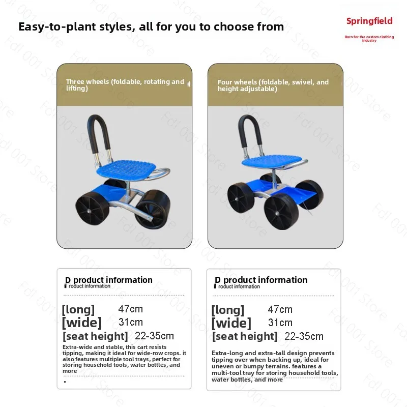 Garden Work Chair Tool Cart Rolling Stool Farmland Vegetable Greenhouse Mobile Work Stool Trolley Rotating Lift