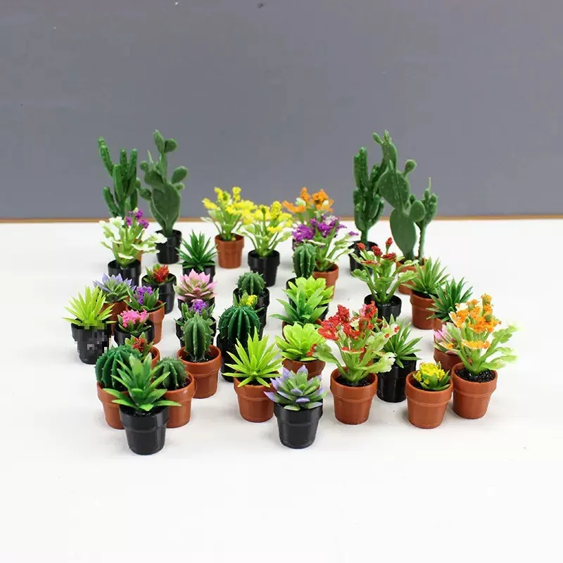 5Pcs 1:12 Dollhouse Simulation Plant Potted Model Dollhouse Fairy Garden Miniature Desktop Home Ornament Micro Scene Decoration