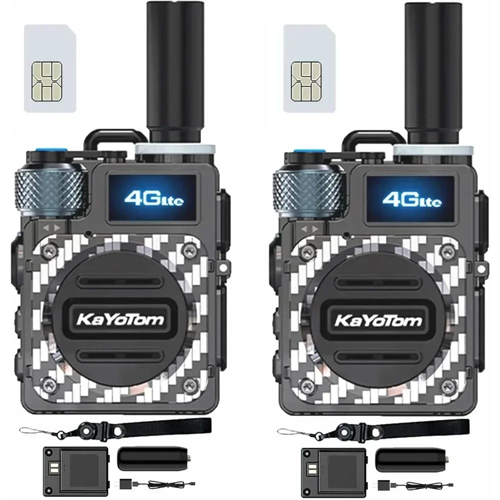 Walkie Talkie Lange afstandsbereik Global Walkie Talkie Dual PTT 4G/LTE PoC Tweerichtingsradio Landelijk netwerk (2 stuks met simkaarten)