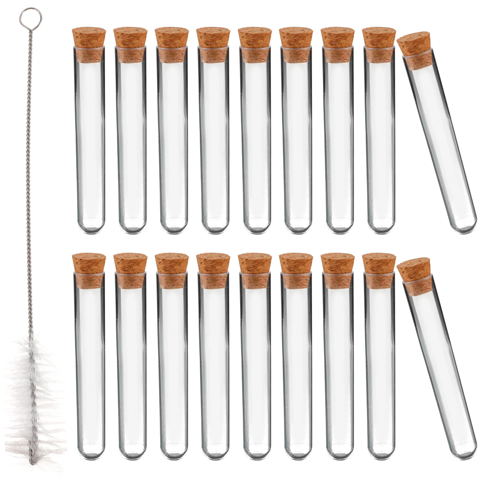 100개 1.2X7.5Cm 플라스틱 테스트 튜브 투명 소형 프리미엄 하드 쉘 코르크 마개 샘플 로션 액체용 누출 방지