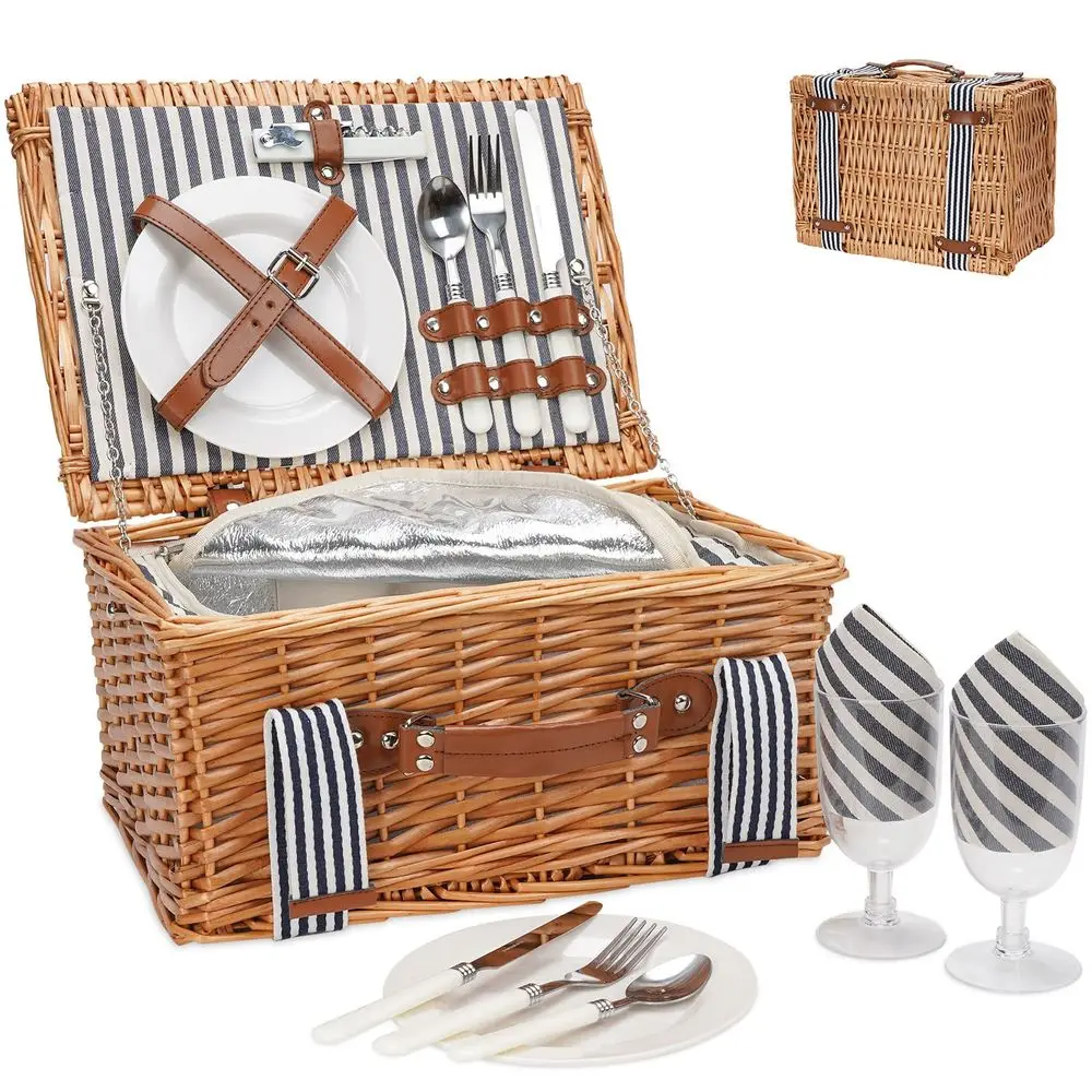 Basket for 2 Persons,Handmade Wicker Picnic Baskets Set with Insulated Cooler amp Cutlery Kit, Gift Basket for Couples,Valentine