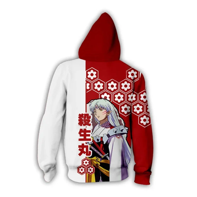 เสื้อฮู้ดคอสเพลย์อนิเมะ Inuyasha Sakuya Izayoi มีฮู้ดแนวสปอร์ตพิมพ์ลาย3D ฮาราจูกุซิปบางๆสำหรับฤดูใบไม้ผลิฤดูใบไม้ร่วง