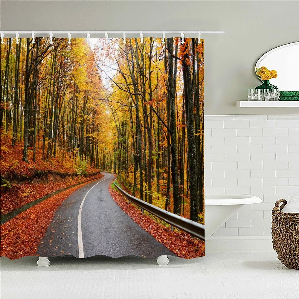 Shower Curtain Various Autumn Dusk Forest Scenery 3D Printing Shower Curtains Polyester Waterproof Home Decor Curtain 180x180cm