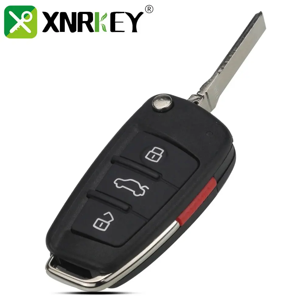 

XNRKEY 4 Button Folding Remote Flip Car Key Case Shell Fob For Audi A2 A3 A4 A6 A6L A8 Q7 TT Key Fob Case Replacement Key Cover