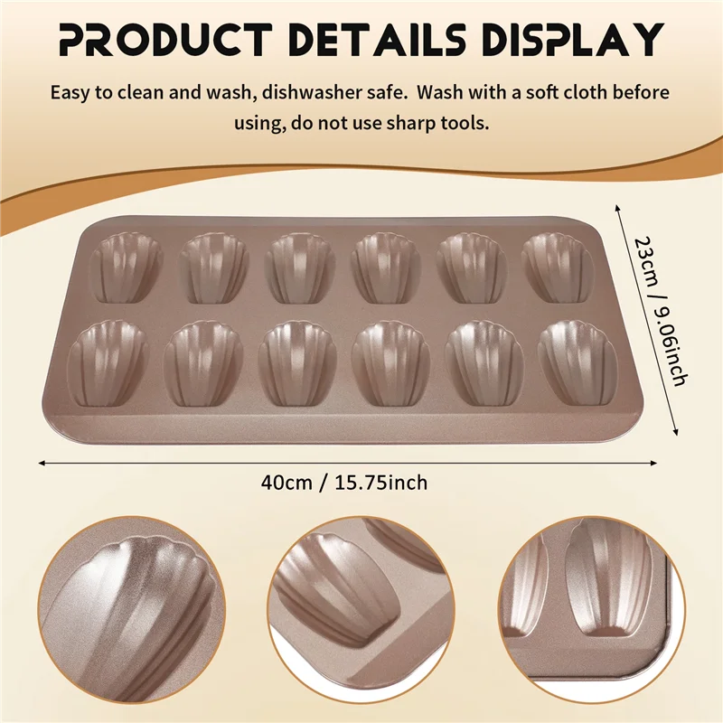 AT59 12Cup Shell Shaped Nonstick Madeleine Pan Carbon Steel Mold Baking Mould Tools
