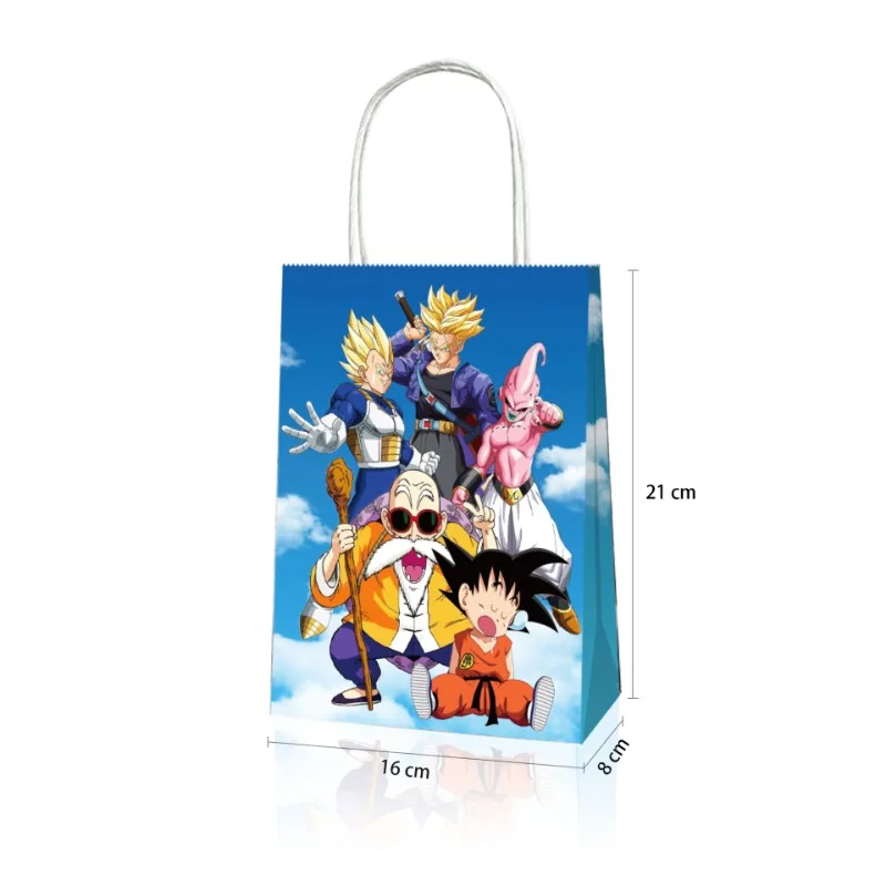 Dragon Ball 12PCS Gift Bags Birthday Party Supplies Pendant Son Goku Kids Anime Party Companion Toys Kraft Paper Handheld Paper
