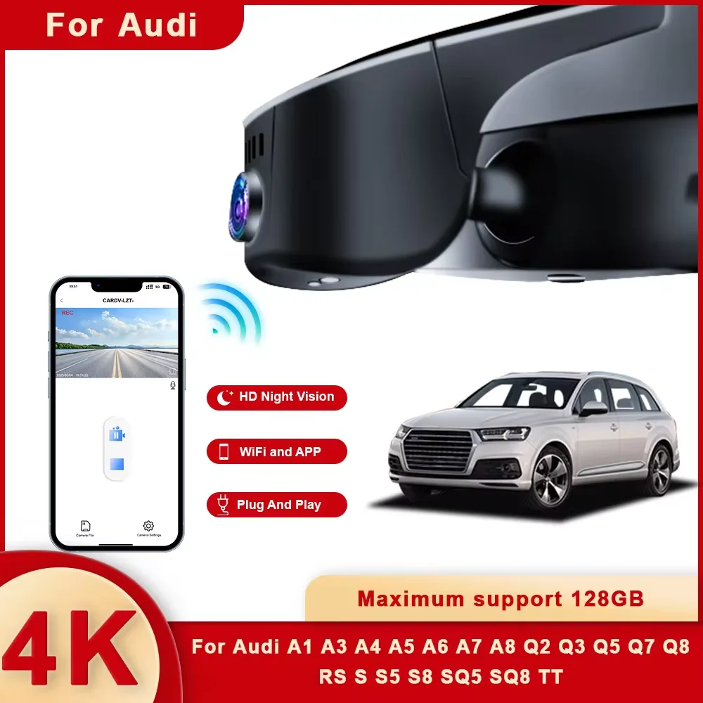 

4K Wifi Dash Cam Car DVR For Audi a3 a4 a5 a6 a7 a8 q2 q3 q5 q7 q8 s3 s4 s5 s6 s7 s8 rs3 rs4 rs5 rs7 tt b4 b5 b6 b7 b8 b9 8v 8p