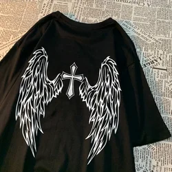 Casual Womens T-Shirts Cross Body and Flying Wings Funny Prints Short Sleeve O-Neck Soft Fashion Female Clothes