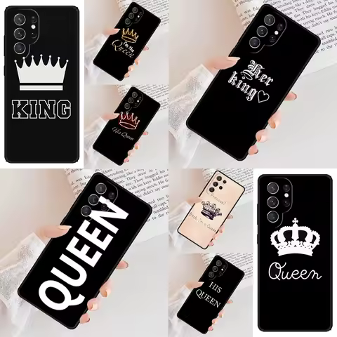 King and Queen Crowns Phone Case For Samsung Galaxy S24 S23 S22 S21 Ultra S10 Note 10 Pro S20 Plus FE S9 S8 Cover
