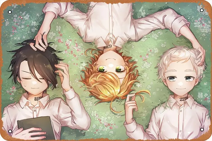 إيما الموعودة نيفرلاند راي نورمان أنيمي المشارك لوحة على الحائط لتزيين المنزل ريترو معدن القصدير تسجيل 8x12 بوصة #1