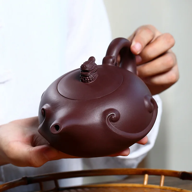 Yixing Famous Original Mineral Aged Purple Clay Teapot Pure Handmade Longying Brewing Pot Large Capacity 420Ml Tea Set