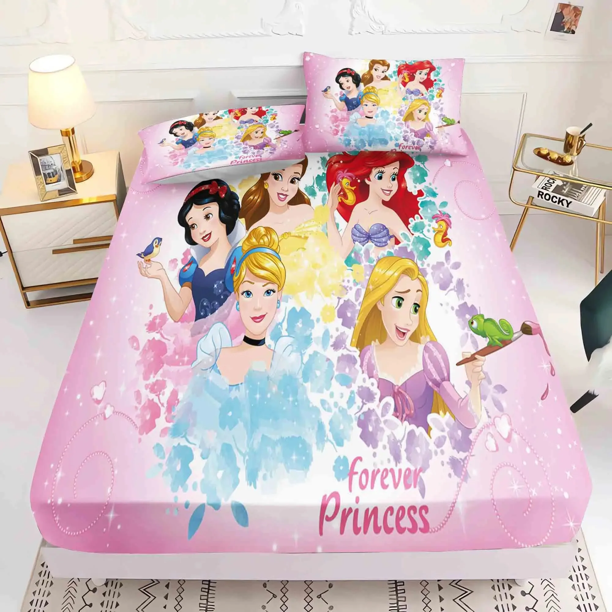 3pcs Disney girl Bedspread,Anime Children Women Sheet Protector Cute Pillowcase Dust Prevention Protective Cover Gifts