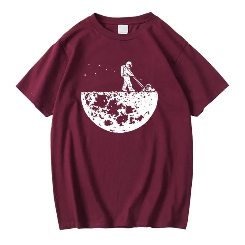Summer New Space Exploration Astronaut Moon Landing Short Sleeve Sci-Fi T-Shirt Pure Cotton Crewneck Tee Casual Fashion Top New
