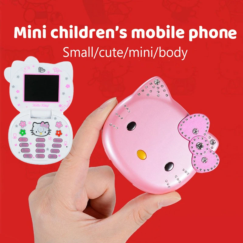 

Mini Girl Mobile Phone Kawaii Hello Kitty Flip Cartoon Unlocked Dual SIM Cellphone K688+GSM Kids Children Gift With MP3 Player