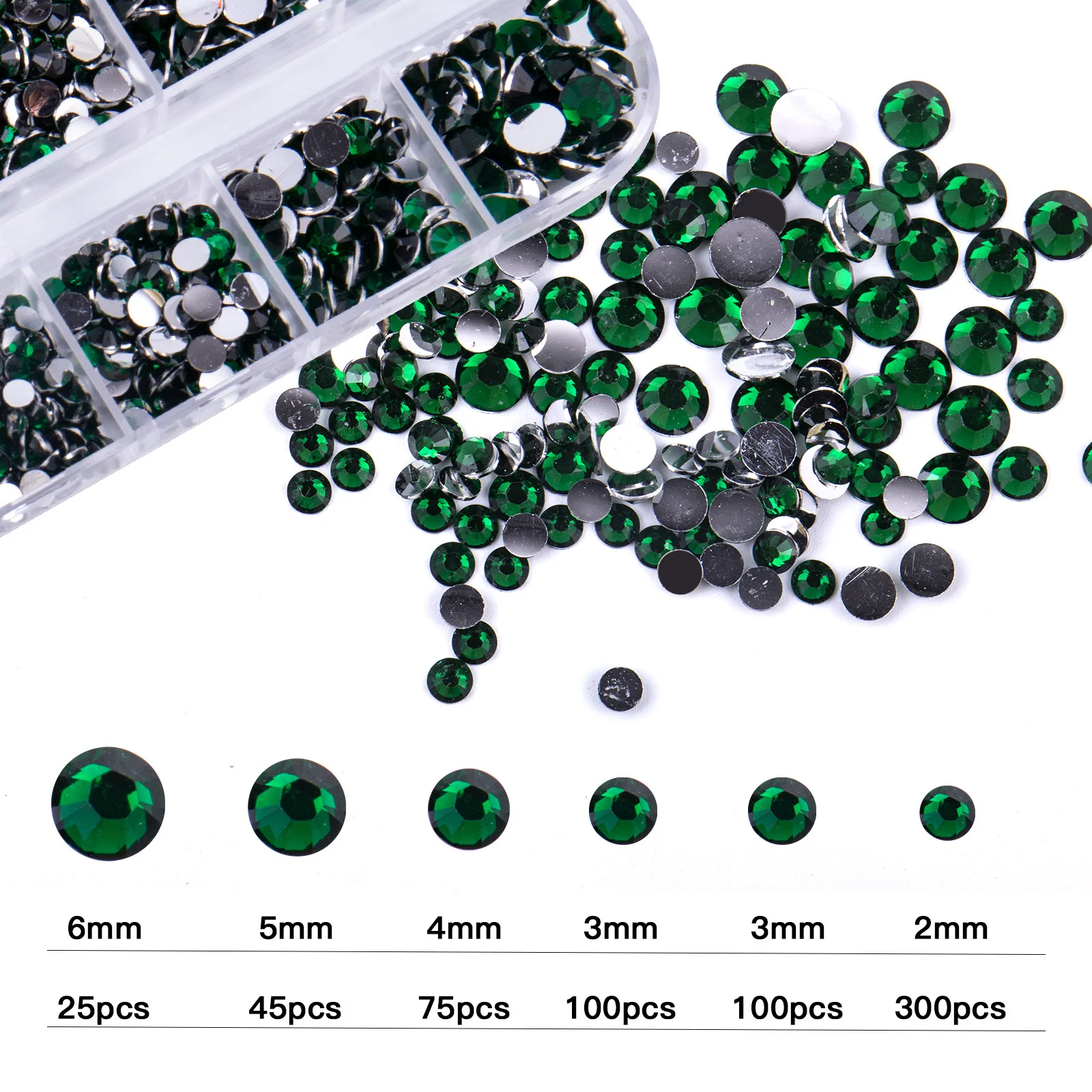 ラインストーン,ラインストーン,クリスタルジュエリー,3Dジュエリー,ネイルアクセサリー,ダイヤモンド,6サイズ,12グリッドボックスの豪華なフラットバック