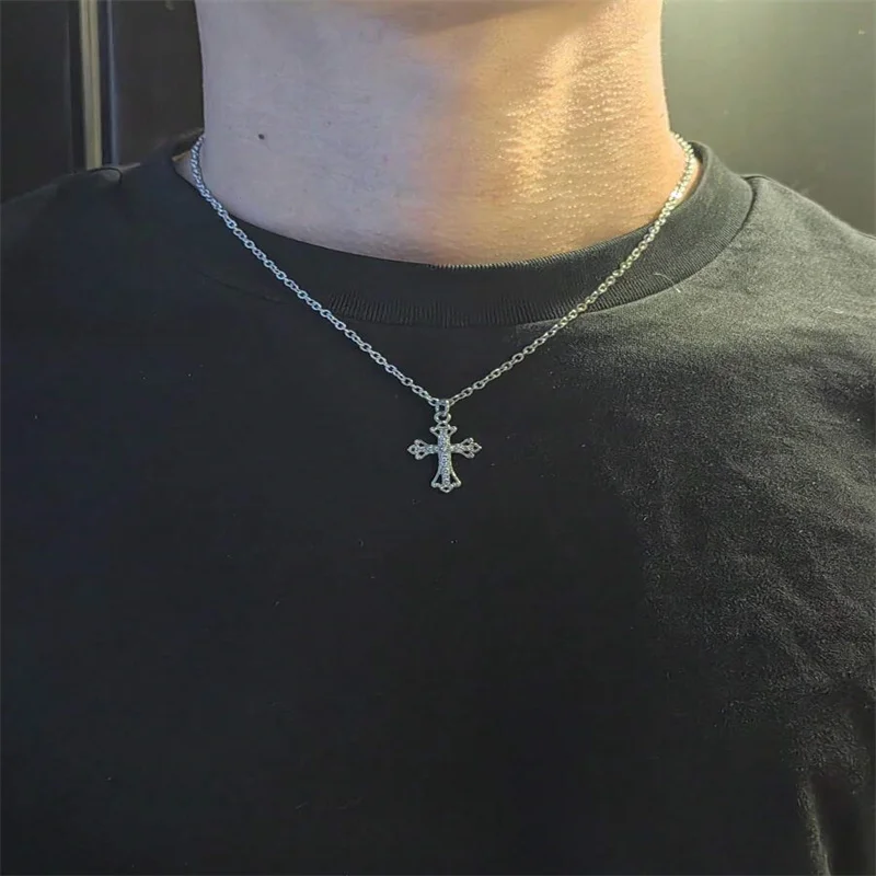 الرجعية القوطية نمط لامعة حجر الراين الصليب سلسلة قلادة للنساء والرجال، للجنسين مجوهرات بسيطة #2