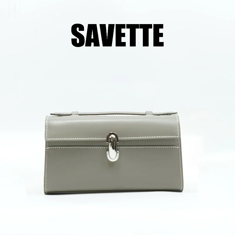 SAVETTE Brand New The Symmetry Pochette Genuine Leather Tote Women's Simple Handbag Small Square Row Bag Rectangular Bags