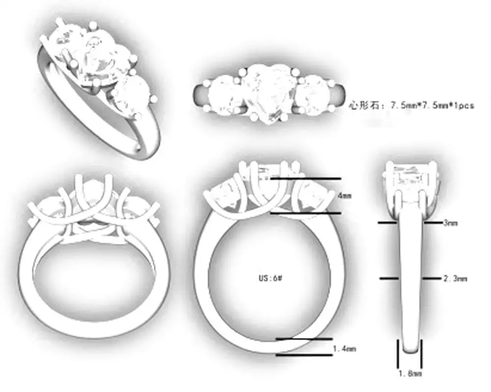 JH 1.5 قيراط مويسانيتي على شكل قلب خاتم للنساء الرجال 925 فضة خاتم زواج بسيط D VVS1 مختبر الأحجار الكريمة غرامة مجوهرات #6