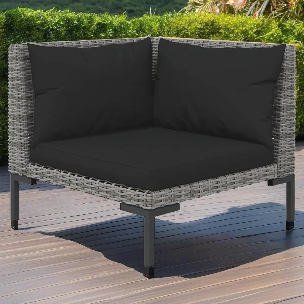 7-Piece Dark Gray Poly Rattan Patio Lounge Set with Cushions for Outdoor Comfort