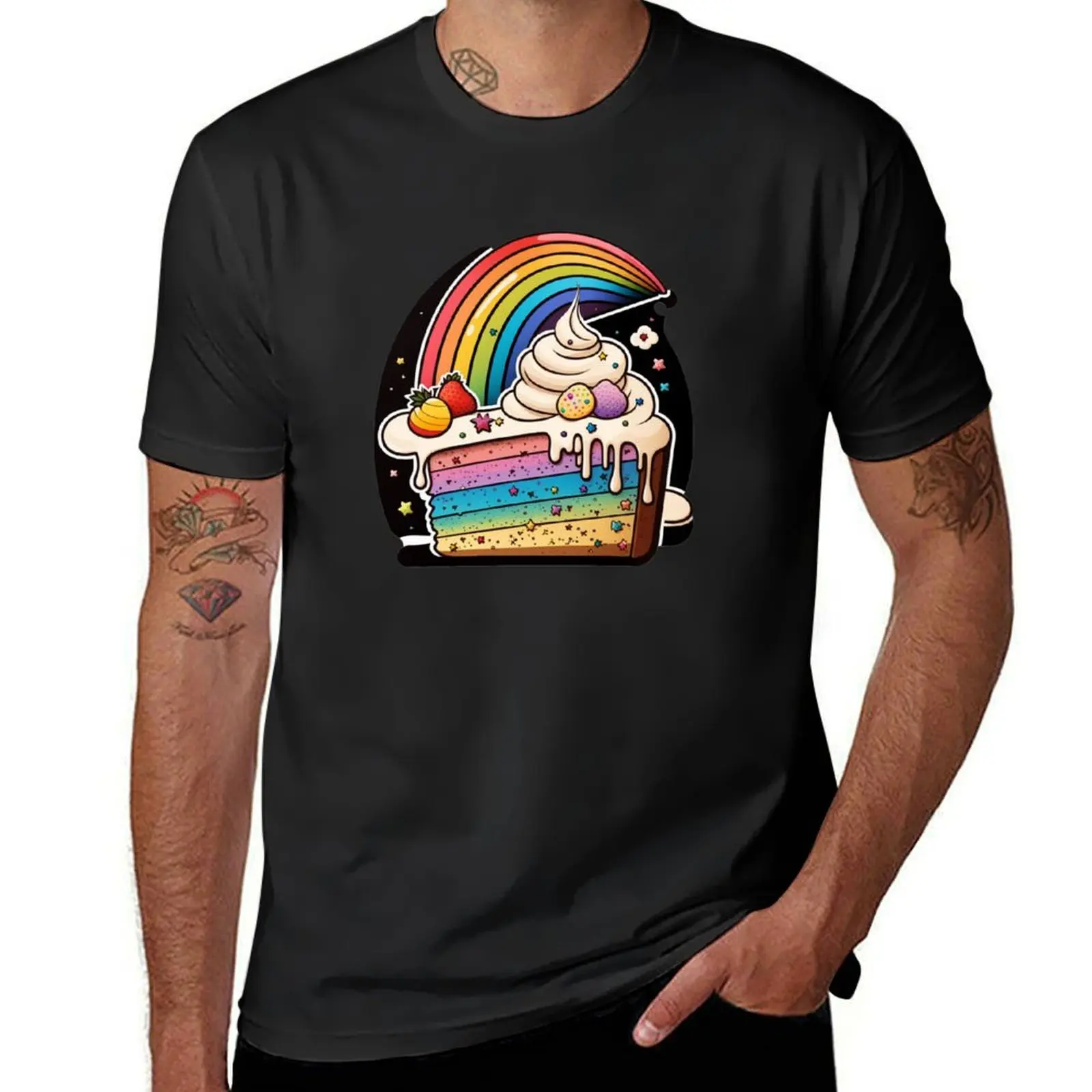 Rainbow Sweet Cake T-Shirt sweat anime clothes korean fashion shirts graphic tees men t shirt