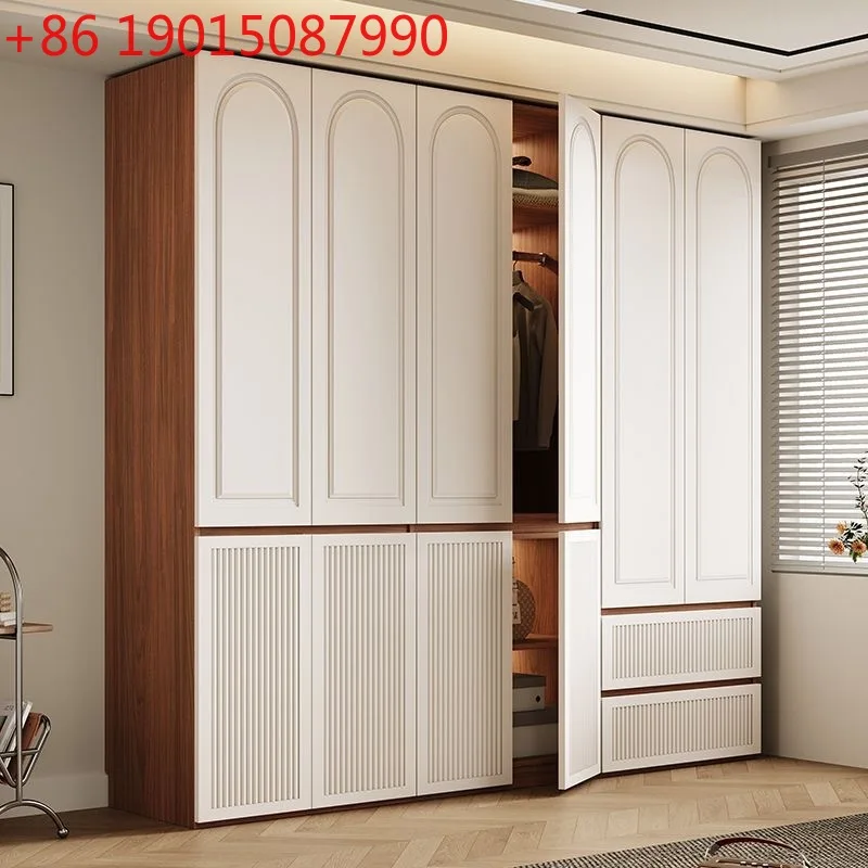 

French Cream Style White Wardrobe Bedroom Household Storage Cabinet Solid Wood Wardrobe
