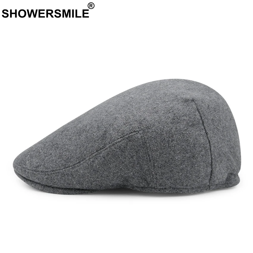 Showersmile UNISEX NAVY Xanh Cốm Nón Len Mũ Nồi Nón Nam Mùa Đông Dày Ấm Áp Lắp Mũ Nam Cổ Điển Mỏ Vịt Thường Xuân mũ Lưỡi Trai