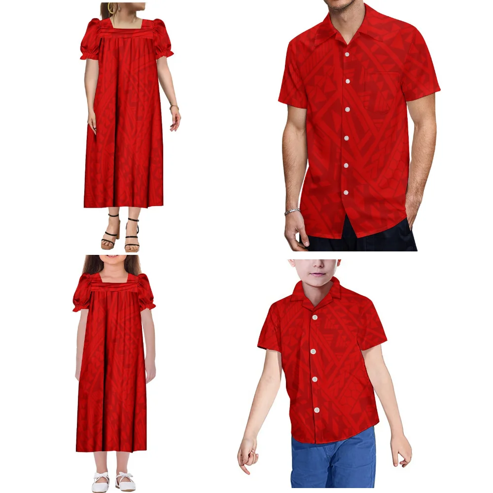 Polynesian Pattern Mumu Women'S Puff-Sleeved Dress Samoan Men'S Pocket Shirt Large Size Distinctive Ethnic Clothing