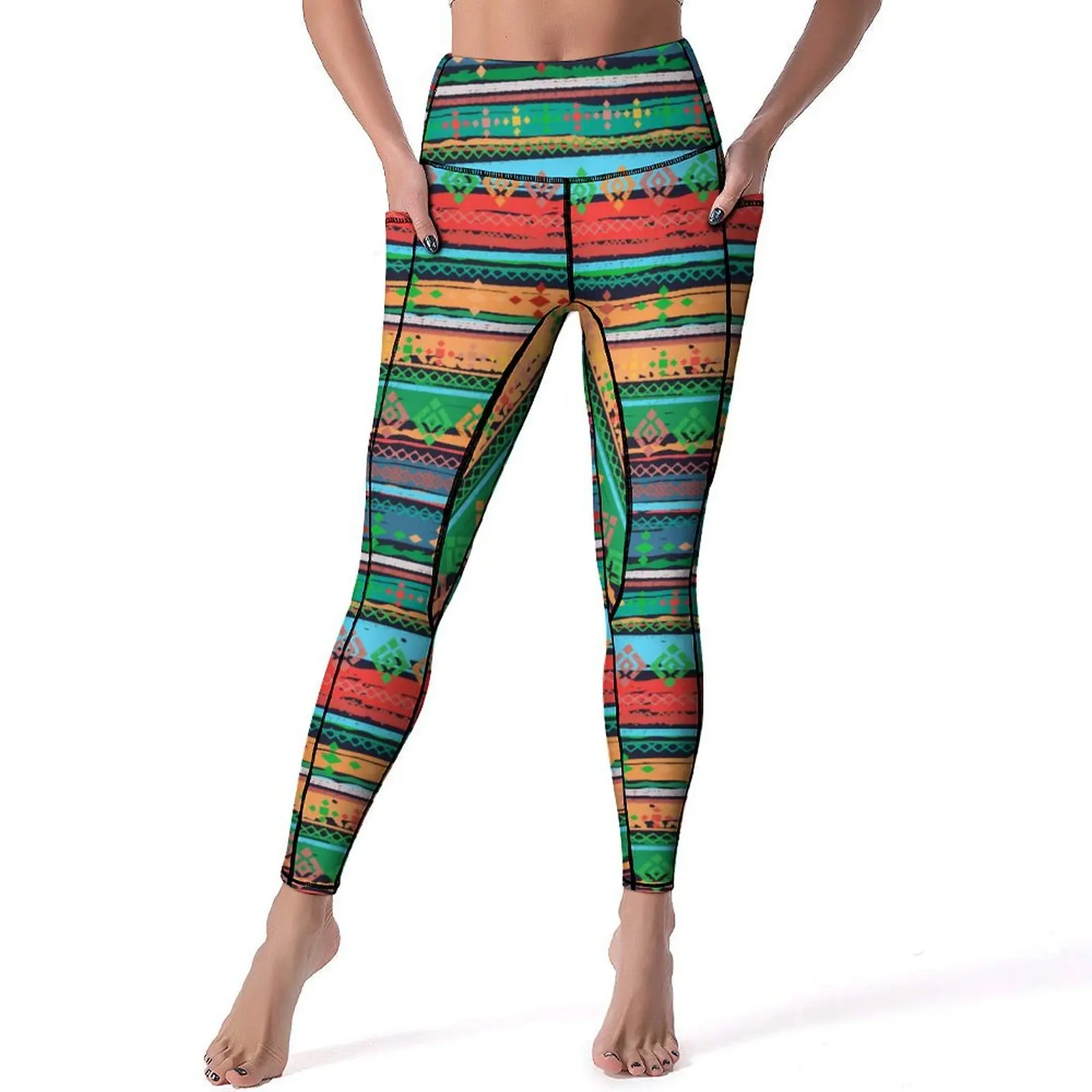 Ethnic Boho Seamless Yoga Pants Pockets  Leggings Sexy Push Up Novelty Yoga Sports Tights Quick-Dry Custom Workout Leggins