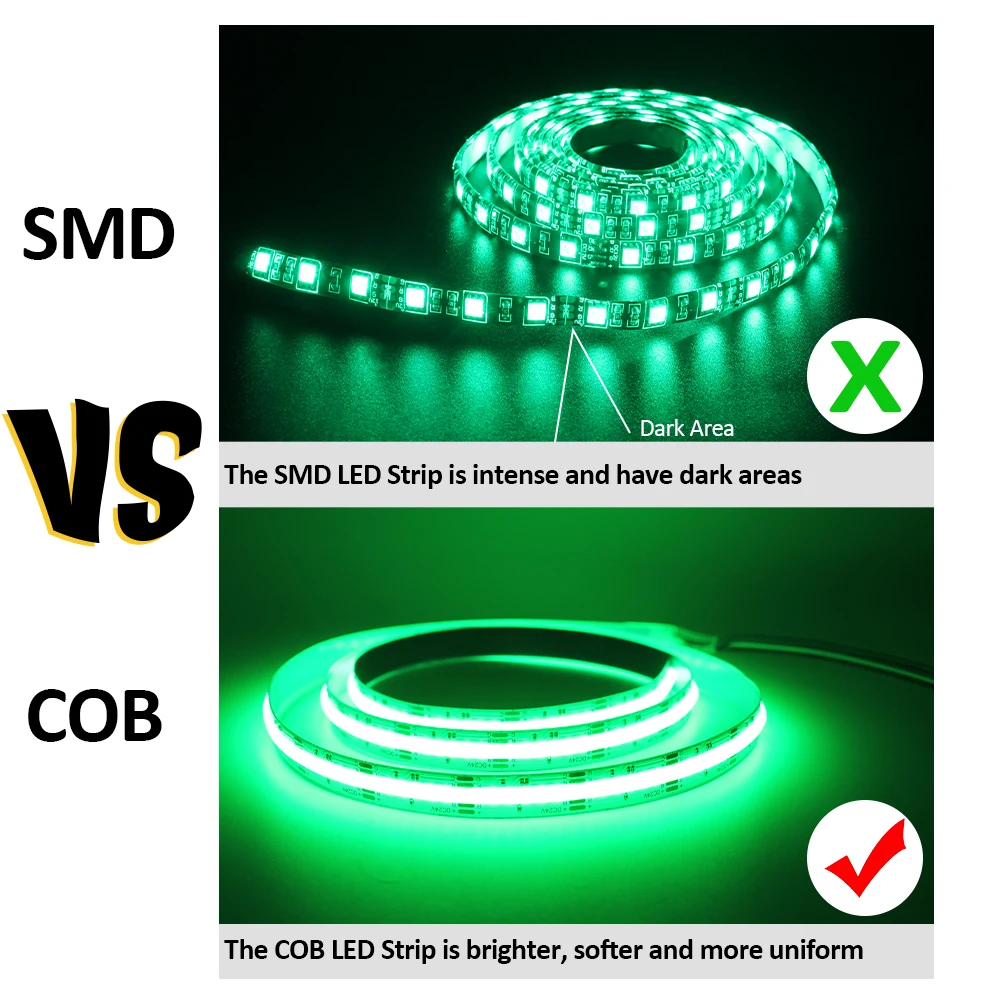 DC 12V RGB COB LED 스트립 조명, 24V 756 LEDs FCOB FOB 고밀도 강도 유연한 테이프 선형 리본 RA 90 1M 2M 3M 4M 5M