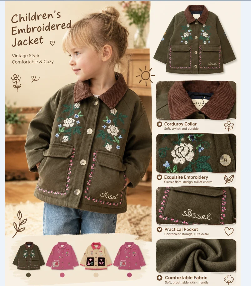Children's Coat 2026 Winter New Printed Embroidered Cotton Clothes for Boys and Girls Pure Cotton Thickened Warm Two-Piece Set